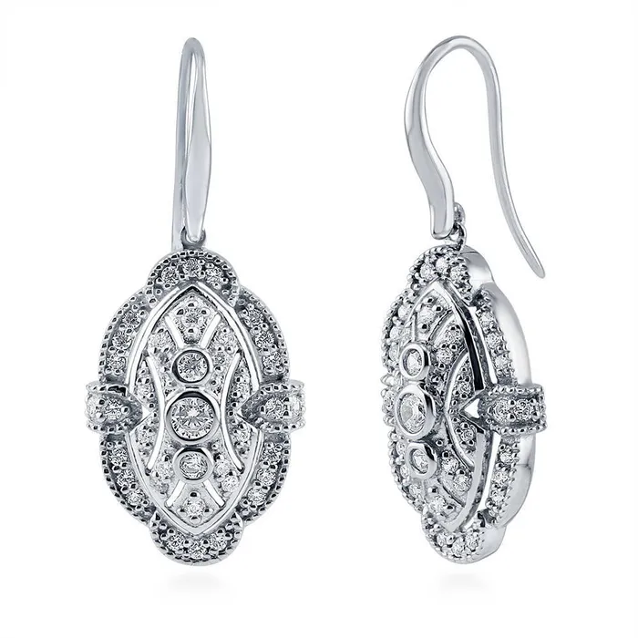 Art Deco Milgrain CZ Fish Hook Earrings in Sterling Silver BERRICLE Earrings Art Deco Milgrain CZ Fish Hook Earrings in Sterling Silver BERRICLE Earrings