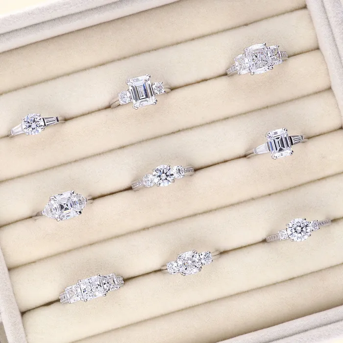 BERRICLE 3Stone 16ct Princess CZ Ring in Sterling Silver Rings