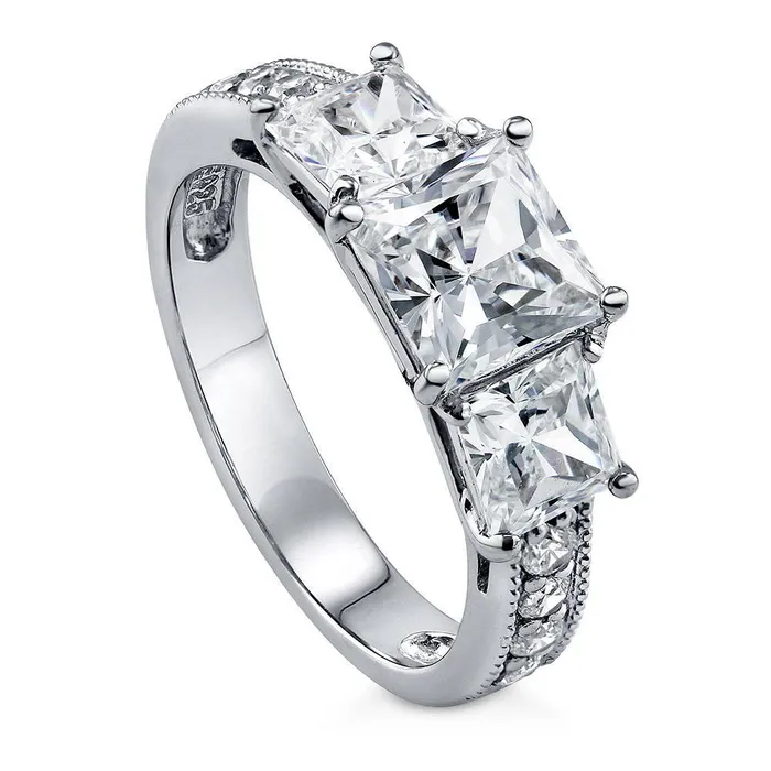 BERRICLE 3Stone 16ct Princess CZ Ring in Sterling Silver Rings