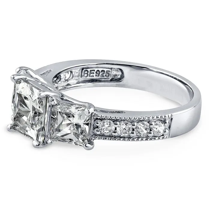 BERRICLE 3Stone 16ct Princess CZ Ring in Sterling Silver Rings
