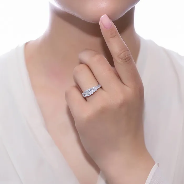 BERRICLE 3Stone 16ct Princess CZ Ring in Sterling Silver Rings