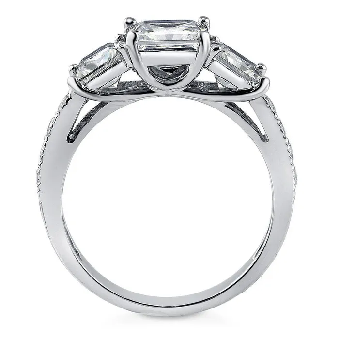 BERRICLE 3Stone 16ct Princess CZ Ring in Sterling Silver Rings