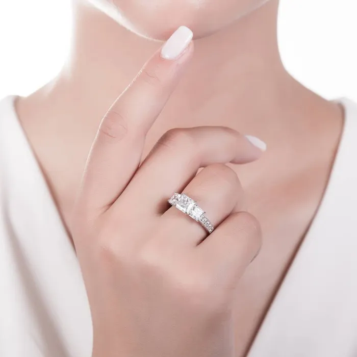 BERRICLE 3Stone 16ct Princess CZ Ring in Sterling Silver Rings
