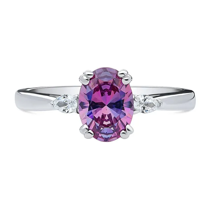 BERRICLE 3Stone Purple Oval CZ Ring in Sterling Silver 12ct Rings