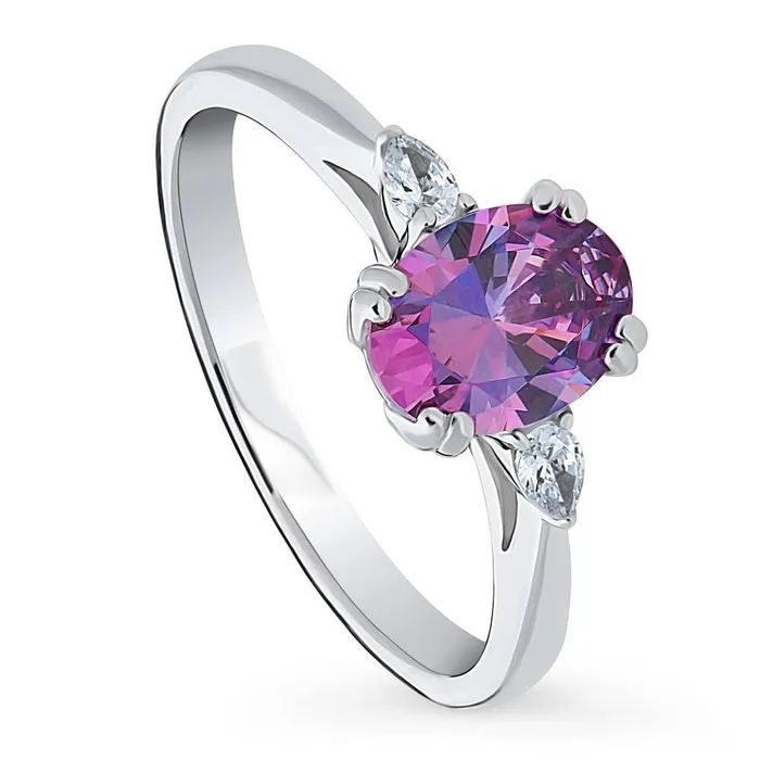 BERRICLE 3Stone Purple Oval CZ Ring in Sterling Silver 12ct Rings