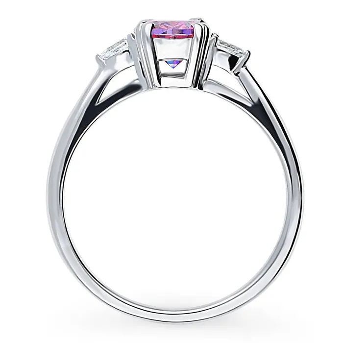 BERRICLE 3Stone Purple Oval CZ Ring in Sterling Silver 12ct Rings