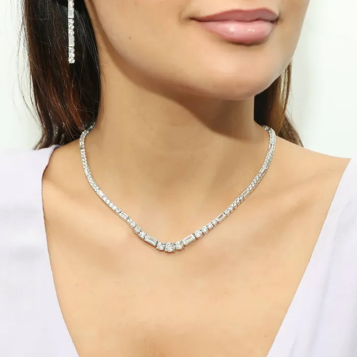 BERRICLE Art Deco Graduated CZ Tennis Necklace in Sterling Silver 2 Piece Necklaces