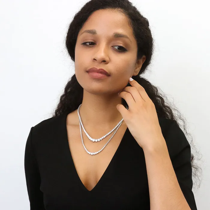 BERRICLE Art Deco Graduated CZ Tennis Necklace in Sterling Silver 2 Piece Necklaces
