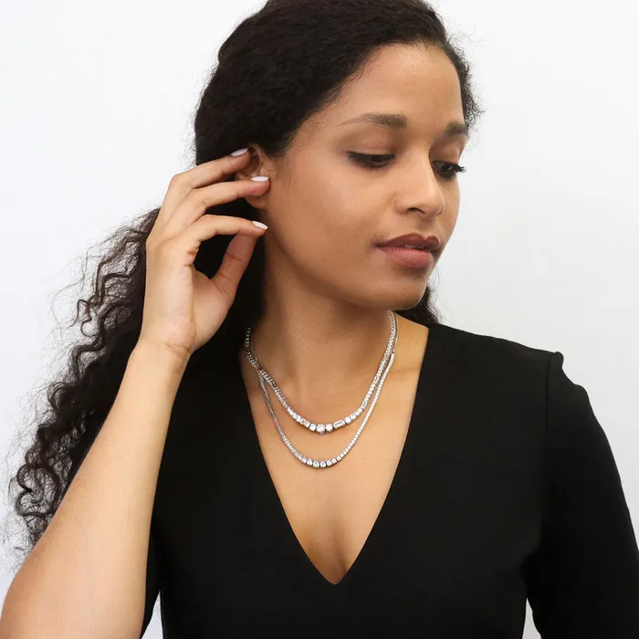 BERRICLE Art Deco Graduated CZ Tennis Necklace in Sterling Silver 2 Piece Necklaces
