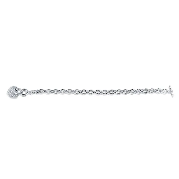 BERRICLE Bracelets Heart CZ Toggle Charm Bracelet in SilverTone
