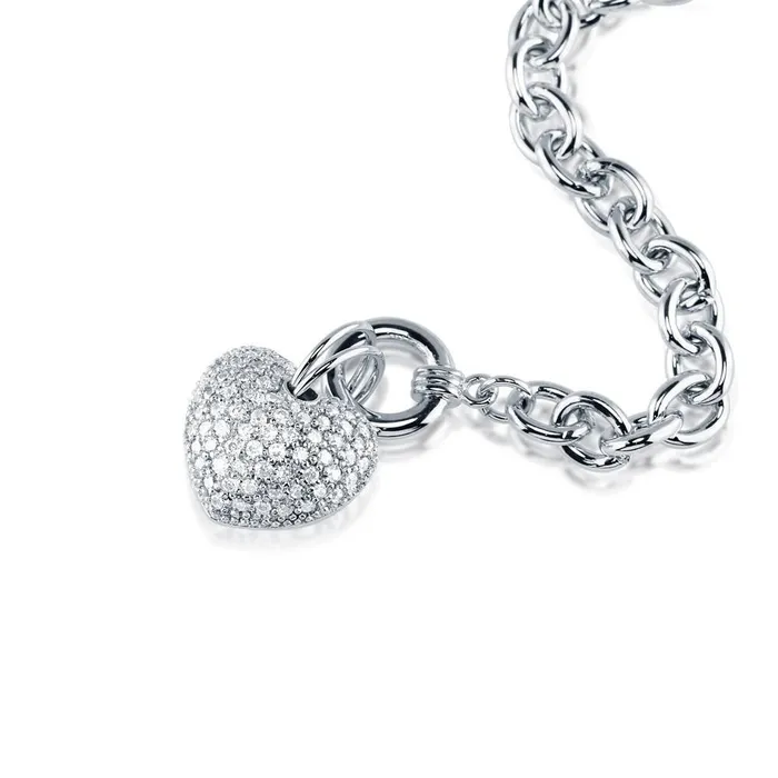 BERRICLE Bracelets Heart CZ Toggle Charm Bracelet in SilverTone