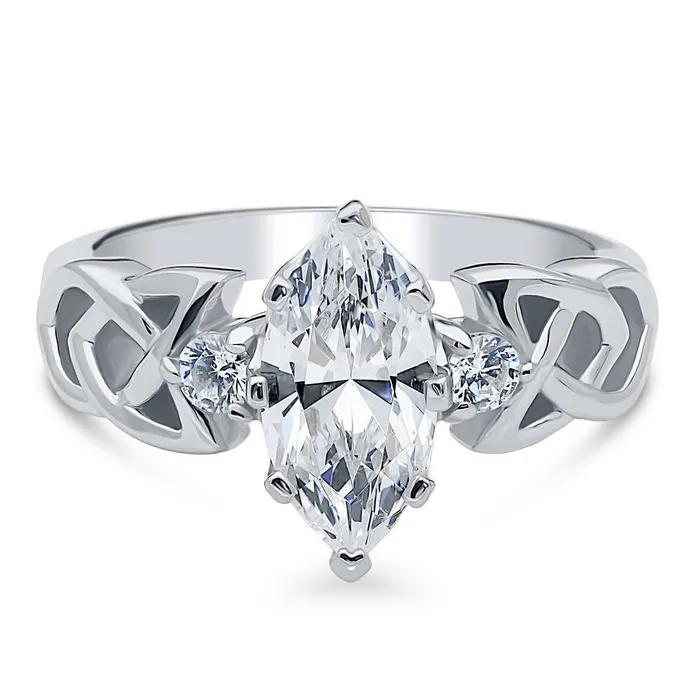 BERRICLE Celtic Knot 3Stone 16ct CZ Ring in Sterling Silver Rings