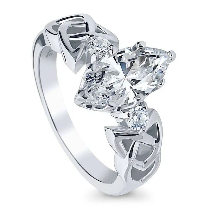BERRICLE Celtic Knot 3Stone 16ct CZ Ring in Sterling Silver Rings