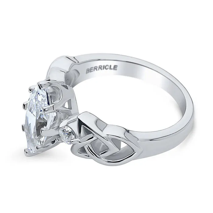 BERRICLE Celtic Knot 3Stone 16ct CZ Ring in Sterling Silver Rings