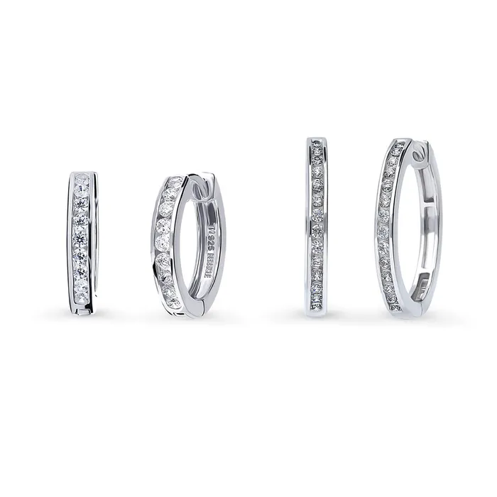 BERRICLE Earrings Bar CZ Hoop Earrings in Sterling Silver 2 Pairs