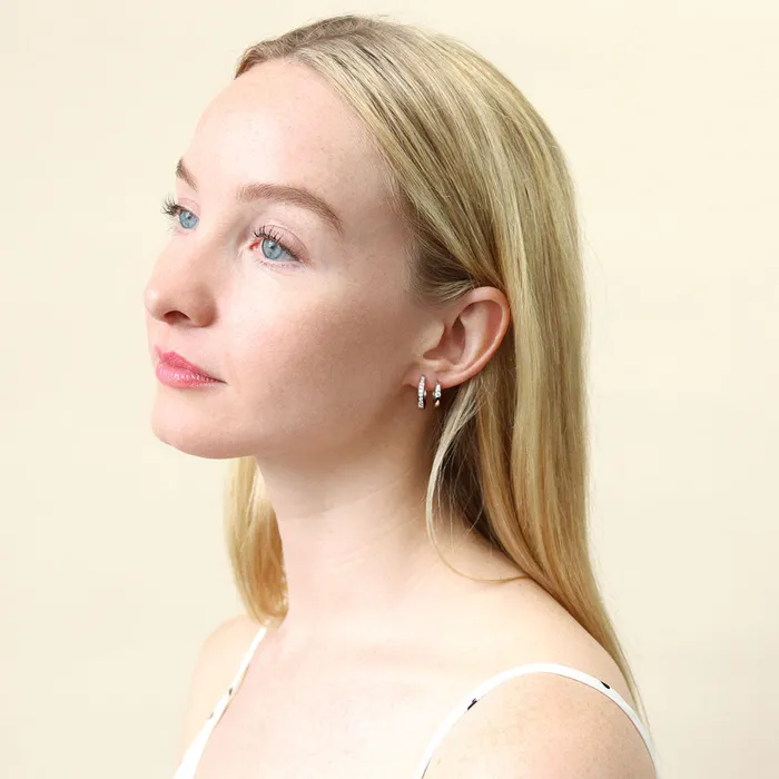 BERRICLE Earrings Bar CZ Hoop Earrings in Sterling Silver 2 Pairs