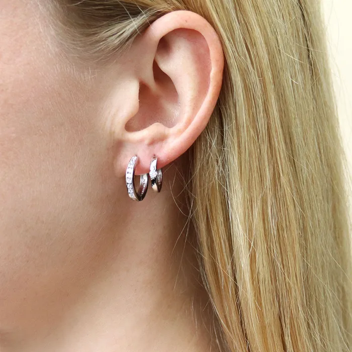 BERRICLE Earrings Bar CZ Hoop Earrings in Sterling Silver 2 Pairs