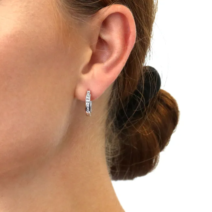 BERRICLE Earrings Bar CZ Hoop Earrings in Sterling Silver 2 Pairs