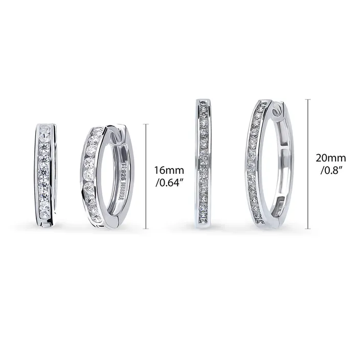 BERRICLE Earrings Bar CZ Hoop Earrings in Sterling Silver 2 Pairs