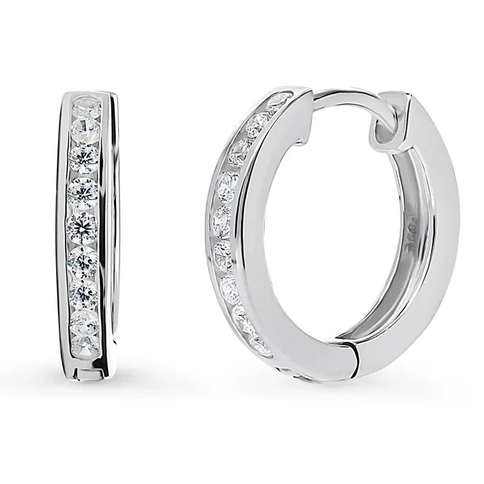 BERRICLE Earrings Bar CZ Hoop Earrings in Sterling Silver 2 Pairs