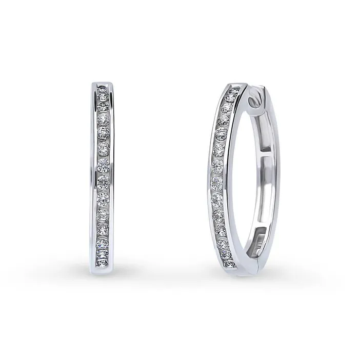 BERRICLE Earrings Bar CZ Hoop Earrings in Sterling Silver 2 Pairs