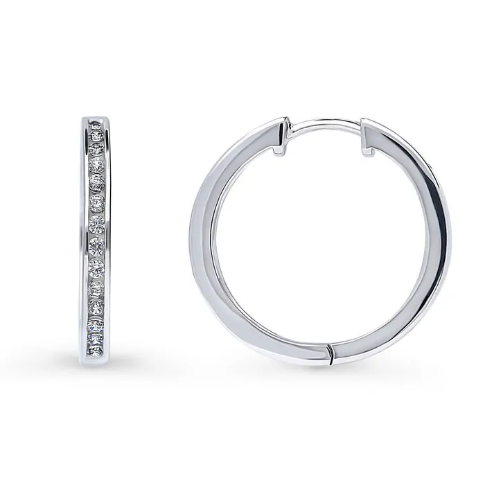 BERRICLE Earrings Bar CZ Hoop Earrings in Sterling Silver 2 Pairs