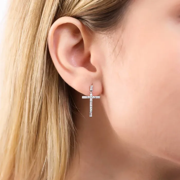 BERRICLE Earrings Cross CZ Dangle Earrings in Sterling Silver