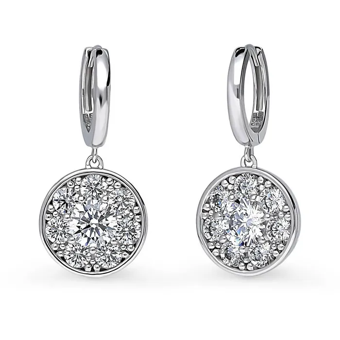 BERRICLE Earrings Flower Halo CZ Earrings in Sterling Silver