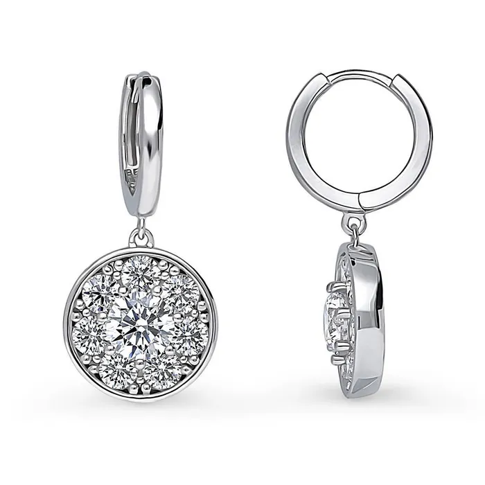 BERRICLE Earrings Flower Halo CZ Earrings in Sterling Silver