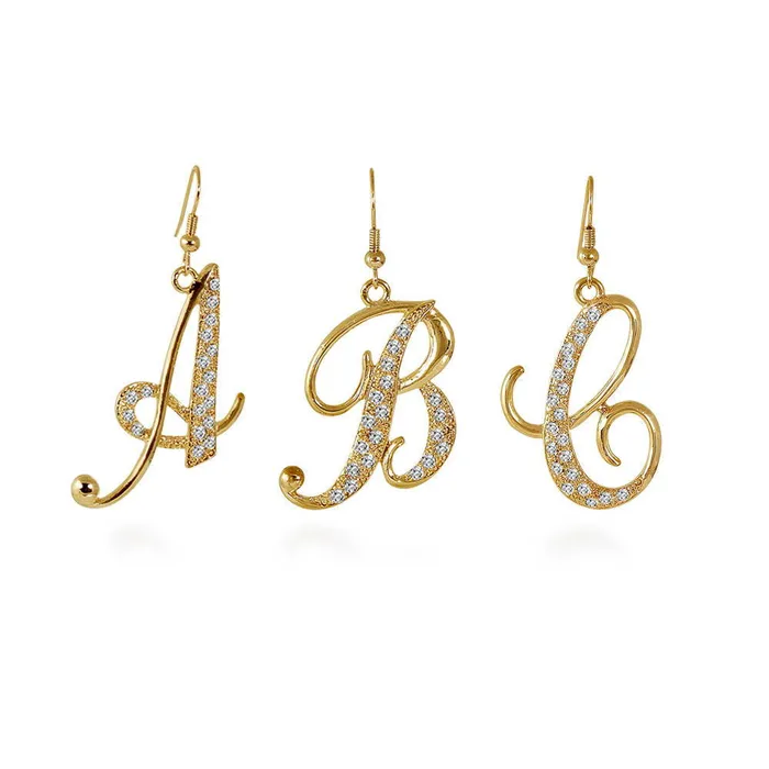 BERRICLE Earrings Initial Letter Fish Hook Earrings in GoldTone