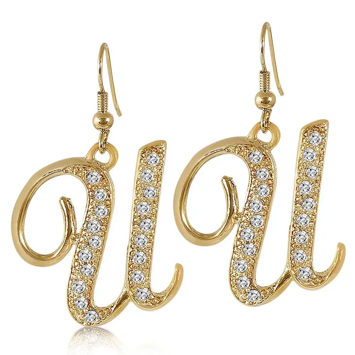 BERRICLE Earrings Initial Letter Fish Hook Earrings in GoldTone