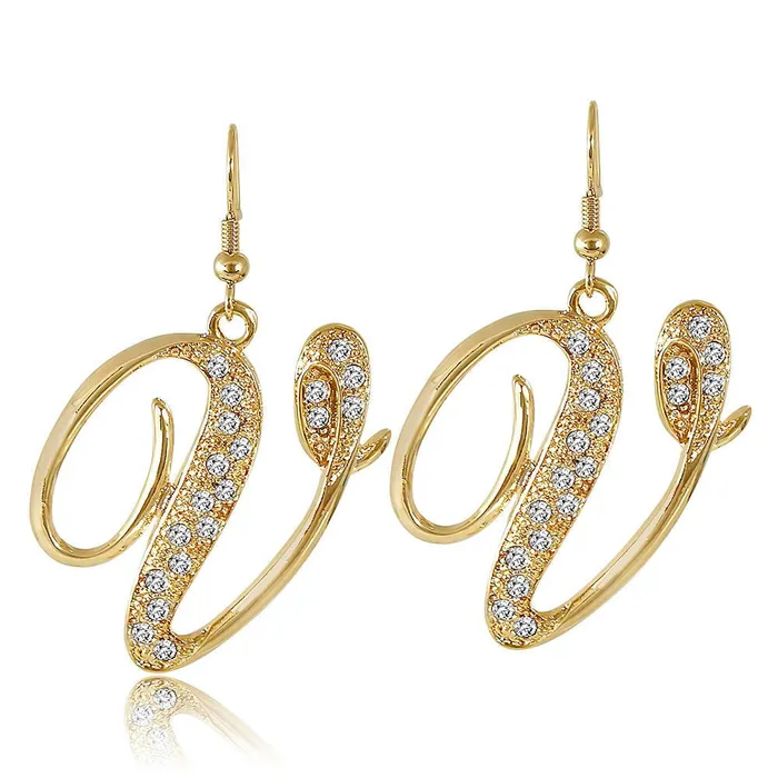 BERRICLE Earrings Initial Letter Fish Hook Earrings in GoldTone