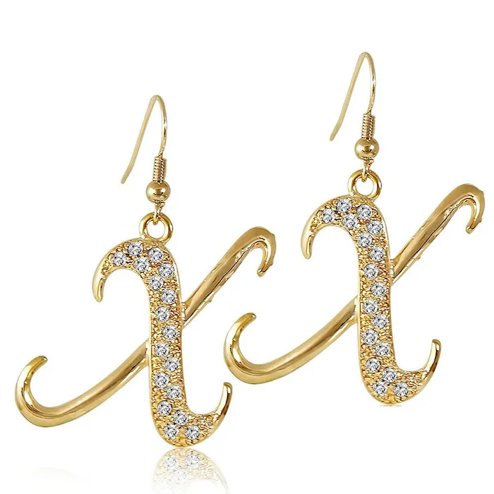 BERRICLE Earrings Initial Letter Fish Hook Earrings in GoldTone