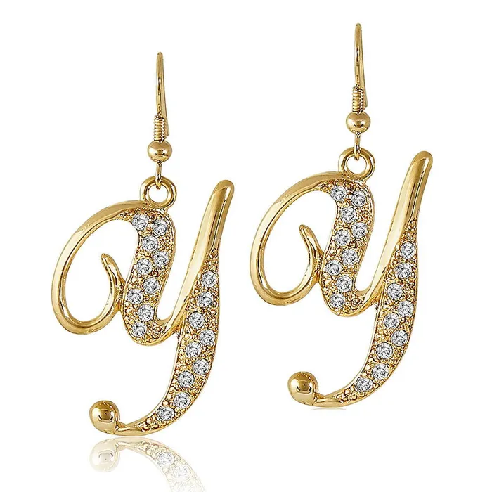 BERRICLE Earrings Initial Letter Fish Hook Earrings in GoldTone