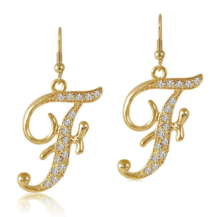 BERRICLE Earrings Initial Letter Fish Hook Earrings in GoldTone