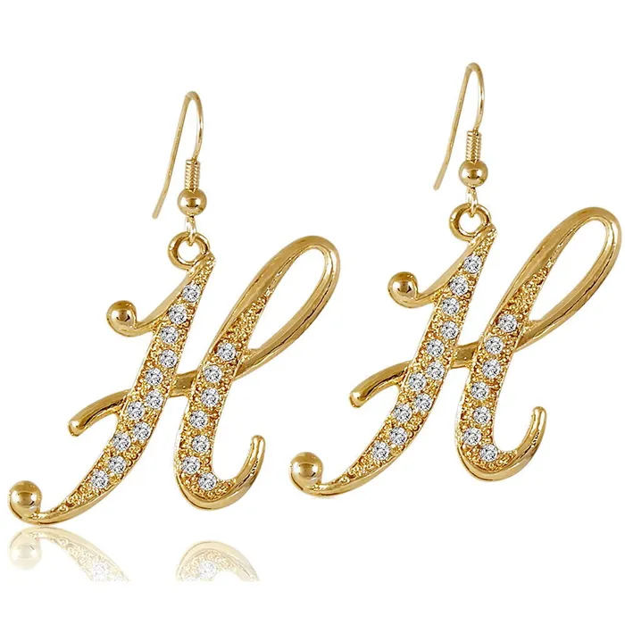 BERRICLE Earrings Initial Letter Fish Hook Earrings in GoldTone