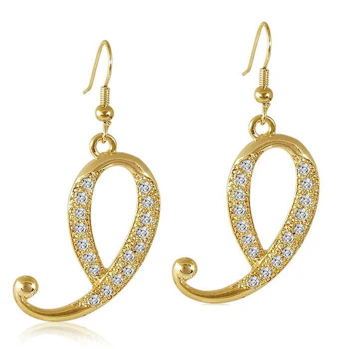 BERRICLE Earrings Initial Letter Fish Hook Earrings in GoldTone