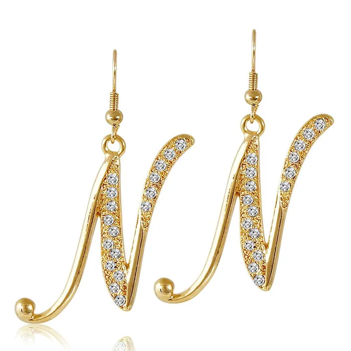 BERRICLE Earrings Initial Letter Fish Hook Earrings in GoldTone
