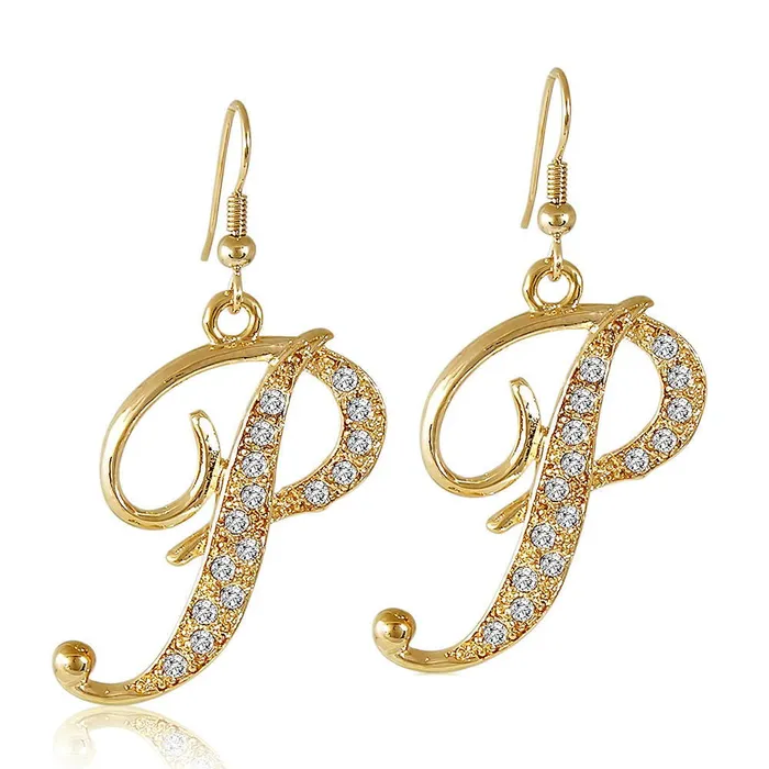 BERRICLE Earrings Initial Letter Fish Hook Earrings in GoldTone