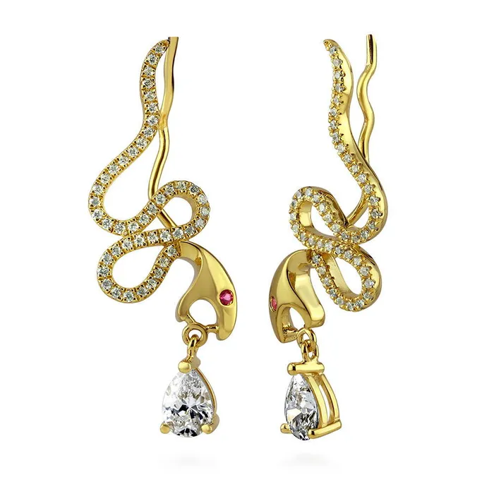 BERRICLE Earrings Snake CZ Ear Crawlers in Gold Flashed Sterling Silver