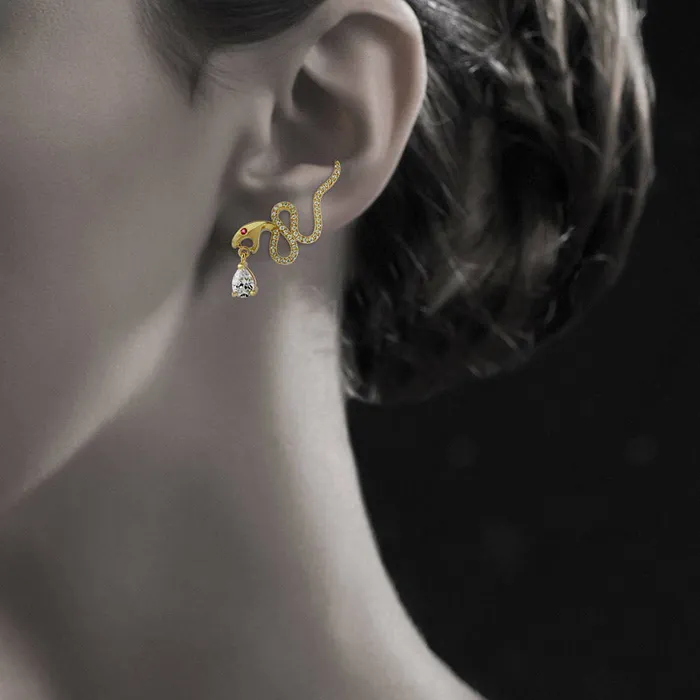 BERRICLE Earrings Snake CZ Ear Crawlers in Gold Flashed Sterling Silver