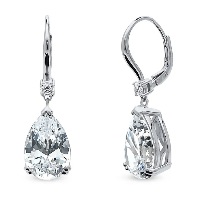 BERRICLE Earrings Solitaire 114ct Pear CZ Leverback Earrings in Sterling Silver BERRICLE Earrings Solitaire 114ct Pear CZ Leverback Earrings in Sterling Silver