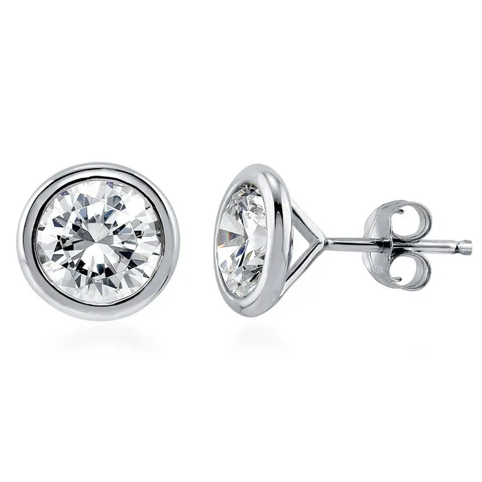 BERRICLE Earrings Solitaire Bezel CZ Stud Earrings in Sterling Silver