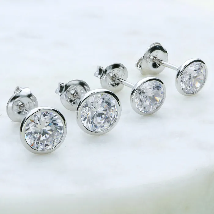 BERRICLE Earrings Solitaire Bezel CZ Stud Earrings in Sterling Silver