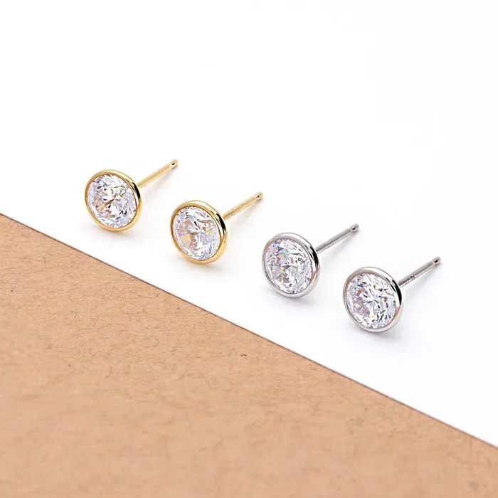 BERRICLE Earrings Solitaire Bezel CZ Stud Earrings in Sterling Silver