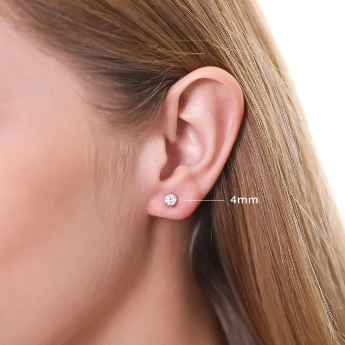 BERRICLE Earrings Solitaire Bezel CZ Stud Earrings in Sterling Silver