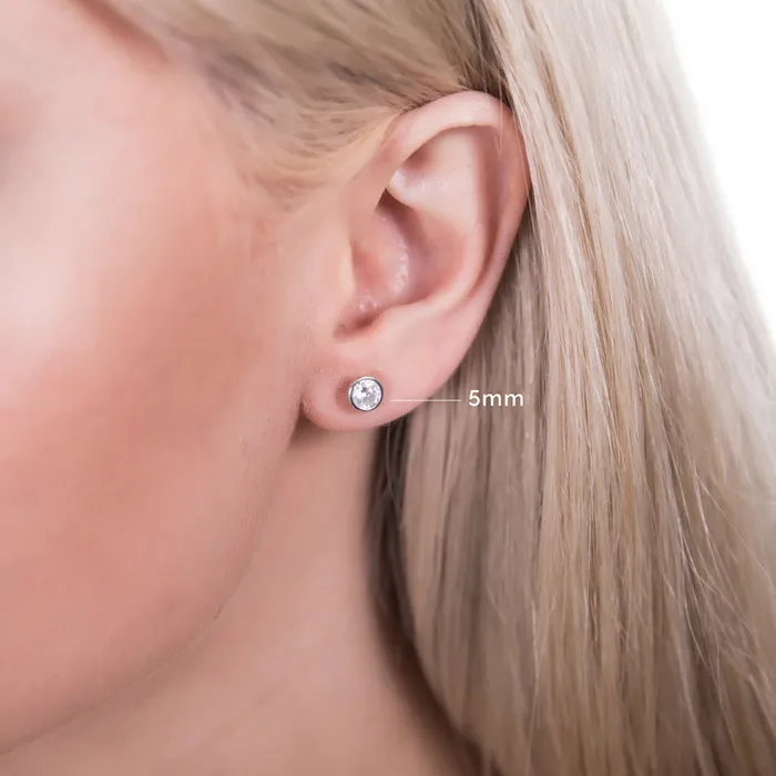 BERRICLE Earrings Solitaire Bezel CZ Stud Earrings in Sterling Silver