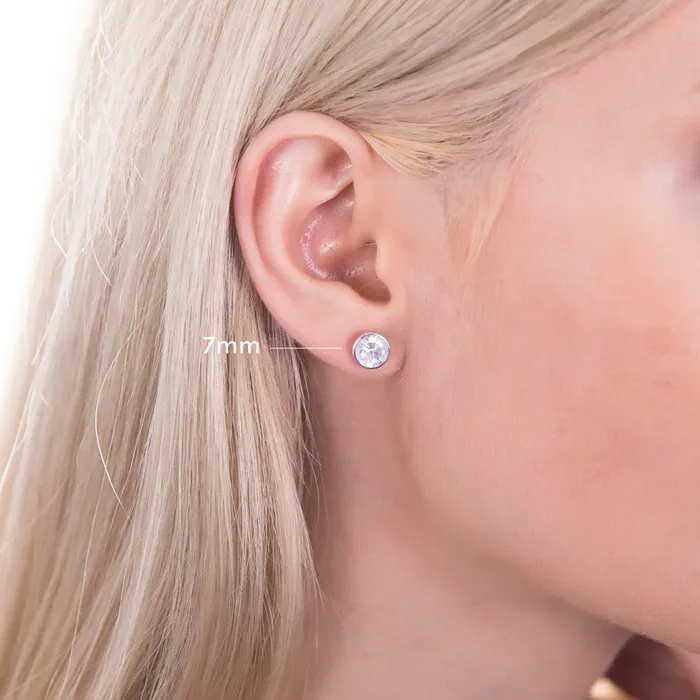 BERRICLE Earrings Solitaire Bezel CZ Stud Earrings in Sterling Silver