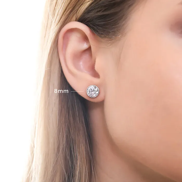 BERRICLE Earrings Solitaire Bezel CZ Stud Earrings in Sterling Silver