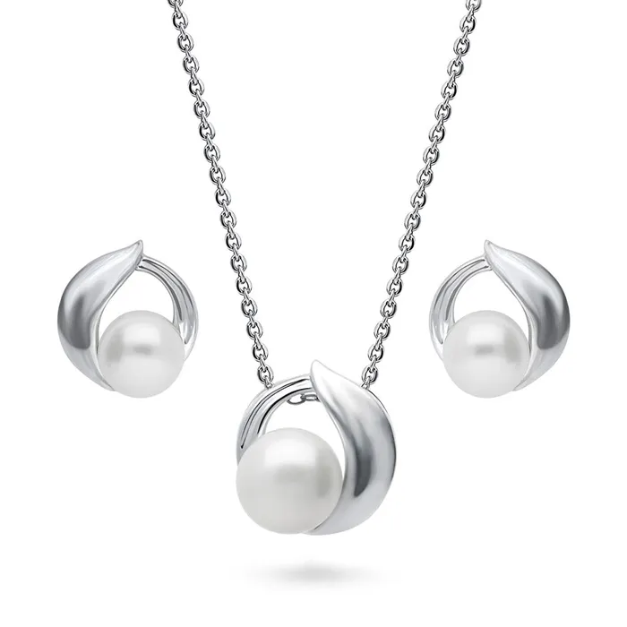 BERRICLE Earrings Solitaire Button Cultured Pearl Set in Sterling Silver